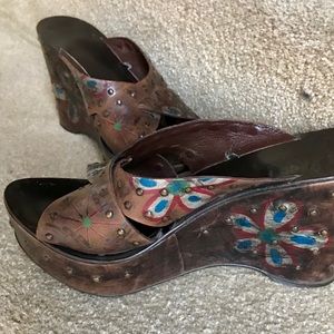 Leather sandals hand painted one of a kind